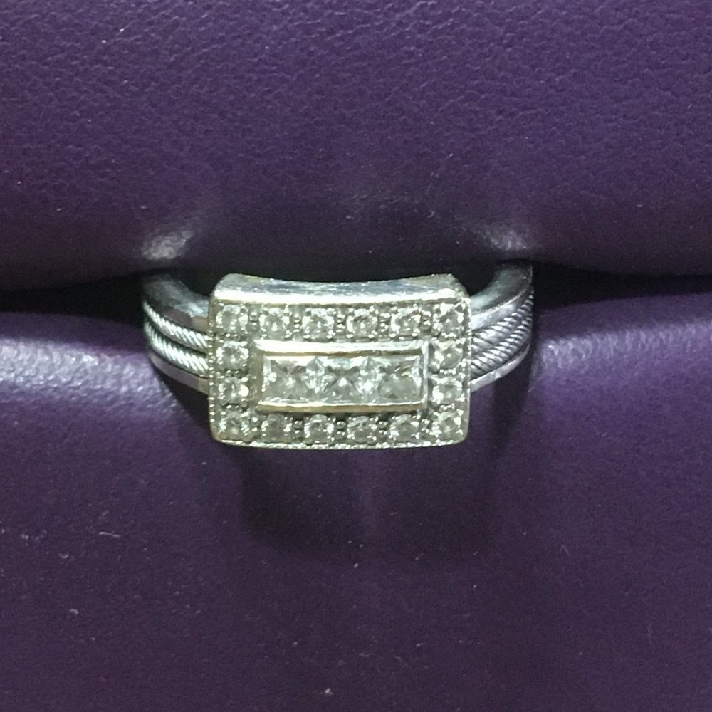 PHILIPPE CHARRIOL CLASSIC PAVE SET DIAMOND & 18K White Gold CABLE STYLE RING 6